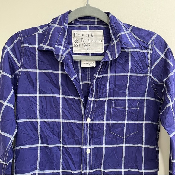 Frank & Eileen Barry Blue Plaid Cotton Button Down Crinkle Shirt Size XS - Picture 4 of 11